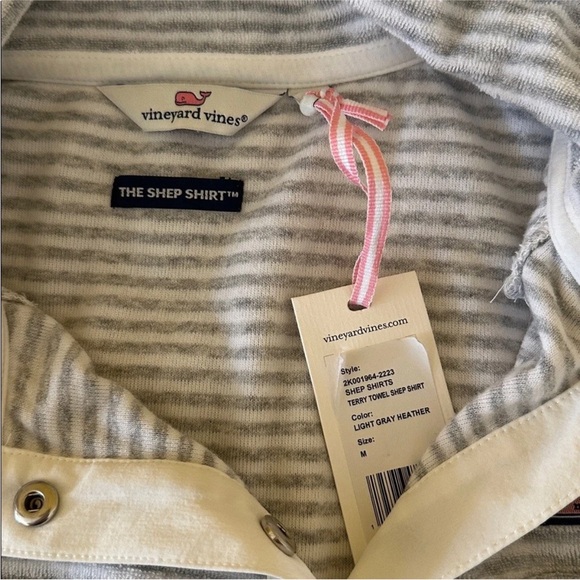 Vineyard Vines Terry Cloth Shep Shirt Striped Gray Pullover Snap Buttons Size M - Picture 11 of 15